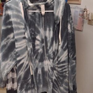 Tie-Dye Hooded Cardigan With Pockets Size Xxl-btb